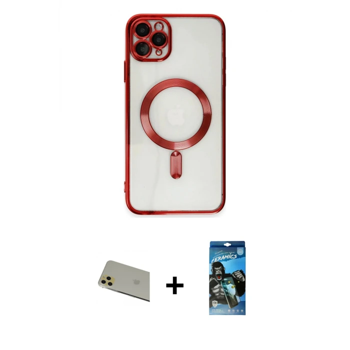 ieg™ iPhone 11 Pro Max Kılıf Nova Işık Özel Seri - Siyah 34D Izgaralı Cam + Rainbow Kamera Lens Koruma Cam - GD