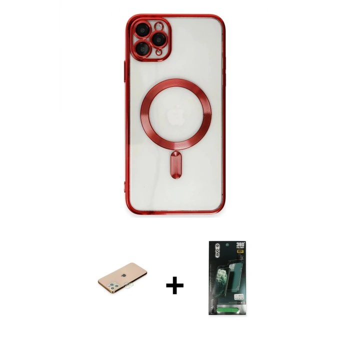 ieg™ iPhone 11 Pro Max Kılıf Nova Işık Özel Seri - Siyah 360 Mat Full Body Arka Koruyucu + Renkli Kamera Lens Koruma Cam - YL