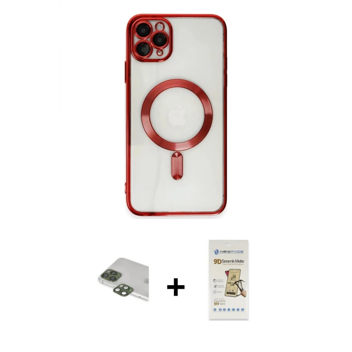 ieg™ iPhone 11 Pro Max Kılıf Nova Işık Özel Seri - Siyah Mat Seramik Nano Ekran Koruyucu + Pers Alüminyum Kamera Lens - YL