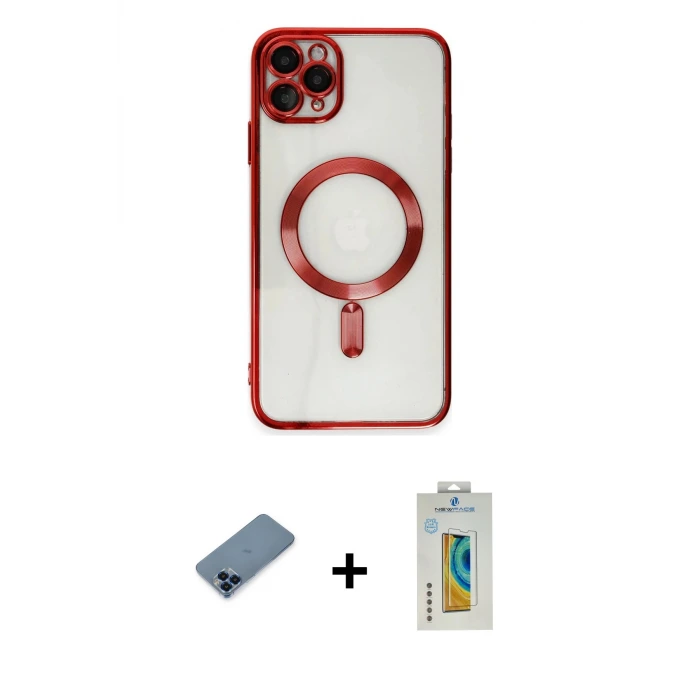 ieg™ iPhone 11 Pro Max Kılıf Nova Işık Özel Seri - Siyah Polymer Nano Ekran Koruyucu + Metal Kamera Lens Koruma Cam - MI