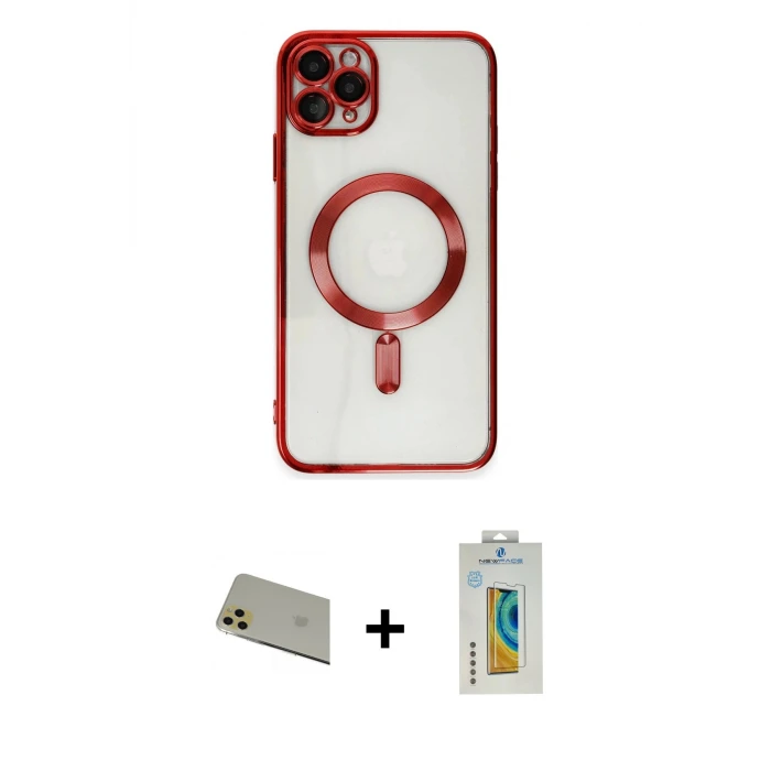 ieg™ iPhone 11 Pro Max Kılıf Nova Işık Özel Seri - Siyah Polymer Nano Ekran Koruyucu + Rainbow Kamera Lens Koruma Cam - GD