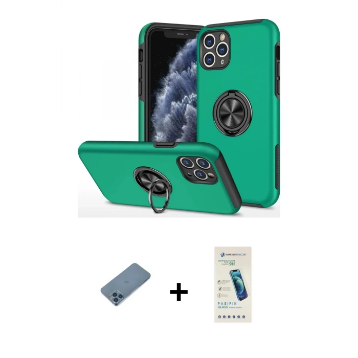 ieg™ iPhone 11 Pro Max Kılıf Odak Form Prime - Şeffaf Pasifik Cam Ekran Koruyucu + Shine Kamera Lens Koruma Cam - MI