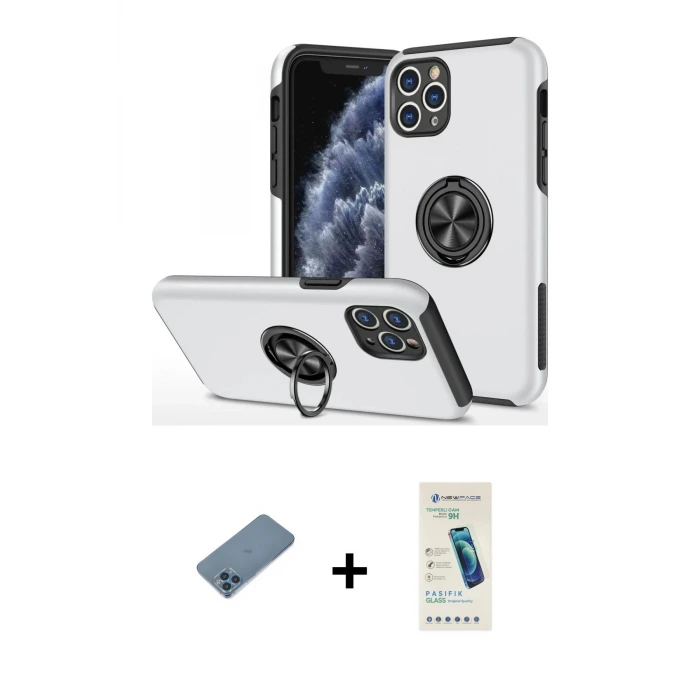ieg™ iPhone 11 Pro Max Kılıf Odak Form Prime - Şeffaf Pasifik Cam Ekran Koruyucu + Shine Kamera Lens Koruma Cam - MI