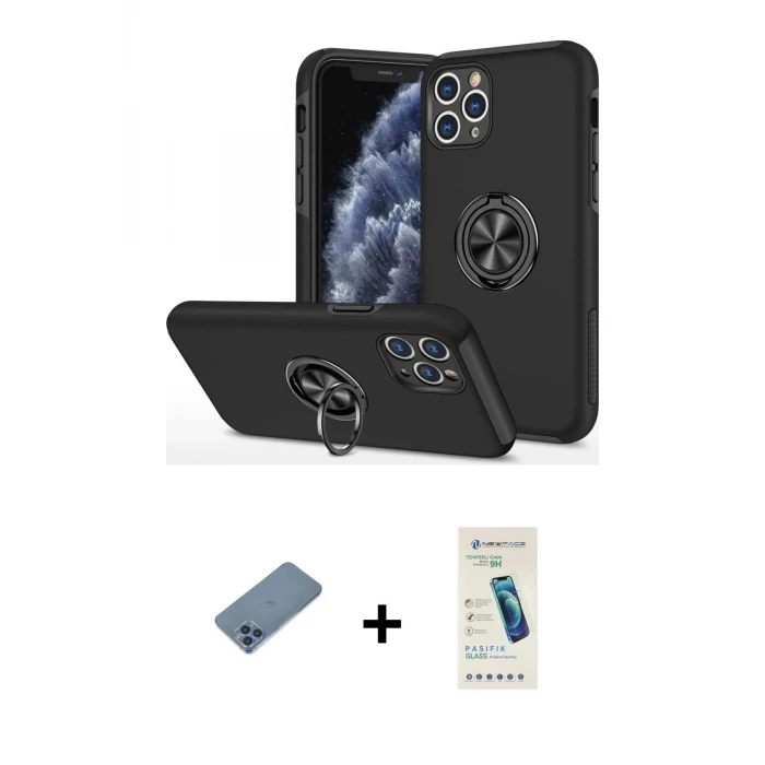 ieg™ iPhone 11 Pro Max Kılıf Odak Form Prime - Şeffaf Pasifik Cam Ekran Koruyucu + Shine Kamera Lens Koruma Cam - MI