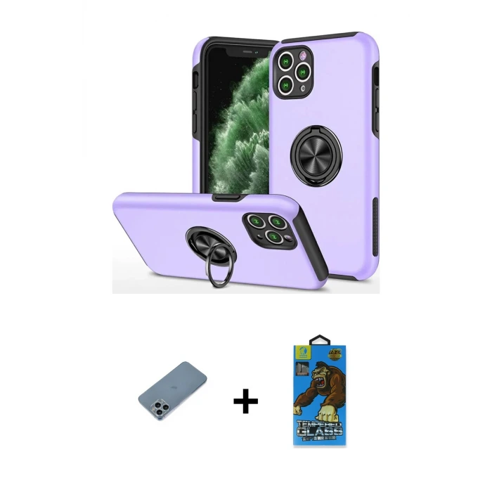 ieg™ iPhone 11 Pro Max Kılıf Odak Form Prime - Siyah 18D Cam Ekran Koruyucu + Shine Kamera Lens Koruma Cam - SABE