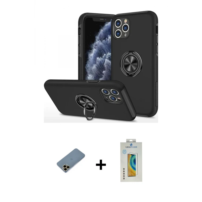 ieg™ iPhone 11 Pro Max Kılıf Odak Form Prime - Siyah Polymer Nano Ekran Koruyucu + Shine Kamera Lens Koruma Cam - GD