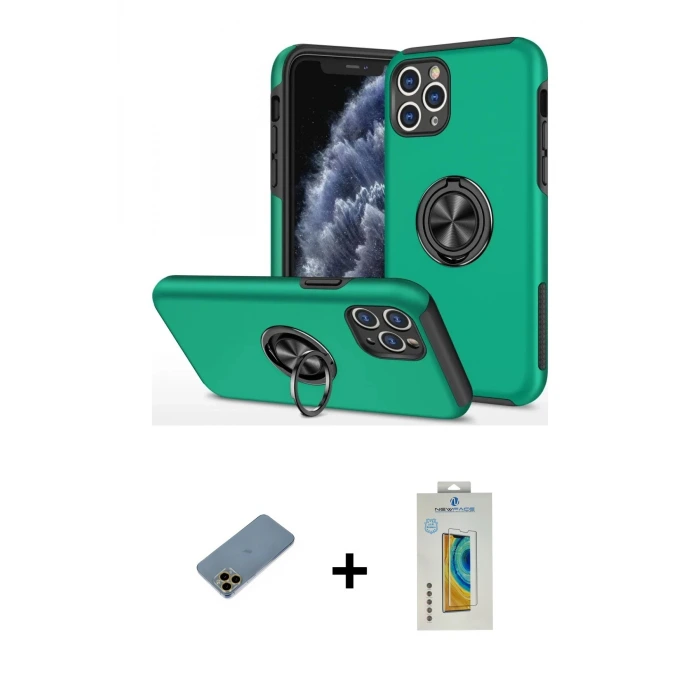 ieg™ iPhone 11 Pro Max Kılıf Odak Form Prime - Siyah Polymer Nano Ekran Koruyucu + Shine Kamera Lens Koruma Cam - GD