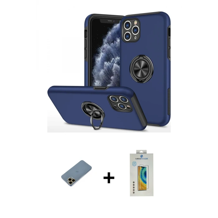 ieg™ iPhone 11 Pro Max Kılıf Odak Form Prime - Siyah Polymer Nano Ekran Koruyucu + Shine Kamera Lens Koruma Cam - GD