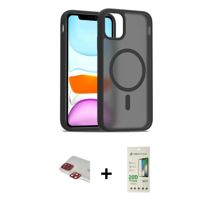 ieg™ iPhone 11 Pro Max Kılıf Siluet Minimal Prime - Siyah 20D Premium Cam Ekran Koruyucu + Pers Alüminyum Kamera Lens - KI