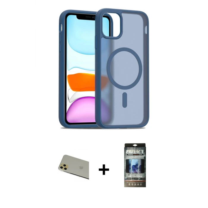 ieg™ iPhone 11 Pro Max Kılıf Siluet Minimal Prime - Siyah 34D Hayalet Izgaralı Cam + Rainbow Kamera Lens Koruma Cam - GD