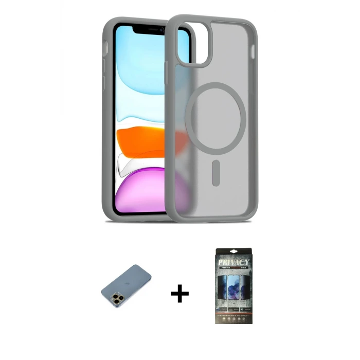 ieg™ iPhone 11 Pro Max Kılıf Siluet Minimal Prime - Siyah 34D Hayalet Izgaralı Cam + Shine Kamera Lens Koruma Cam - GD