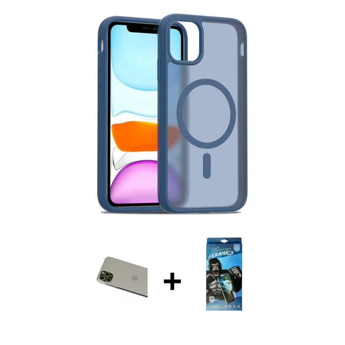 ieg™ iPhone 11 Pro Max Kılıf Siluet Minimal Prime - Siyah 34D Izgaralı Cam + Rainbow Kamera Lens Koruma Cam - YL