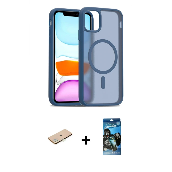 ieg™ iPhone 11 Pro Max Kılıf Siluet Minimal Prime - Siyah 34D Izgaralı Cam + Renkli Kamera Lens Koruma Cam - YL