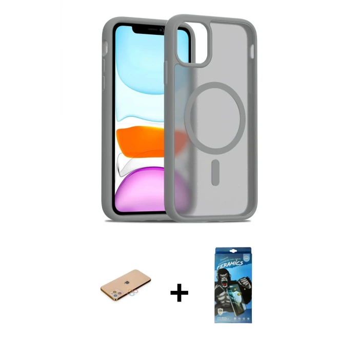 ieg™ iPhone 11 Pro Max Kılıf Siluet Minimal Prime - Siyah 34D Izgaralı Cam + Renkli Kamera Lens Koruma Cam - PE