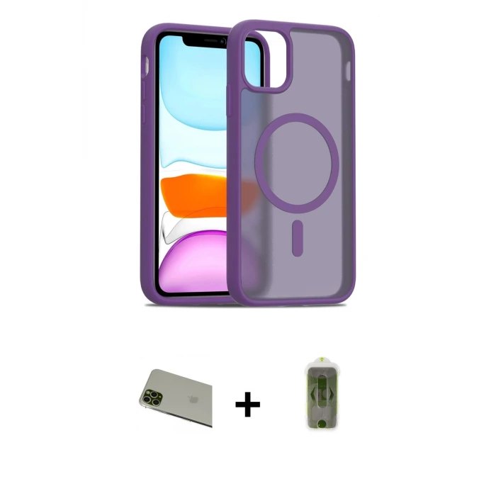 ieg™ iPhone 11 Pro Max Kılıf Siluet Minimal Prime - Siyah Joko Magic 5D Hayalet Cam + Rainbow Kamera Lens Koruma Cam - YL
