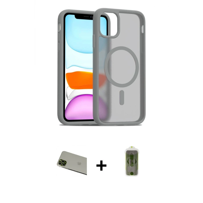 ieg™ iPhone 11 Pro Max Kılıf Siluet Minimal Prime - Siyah Joko Magic 5D Hayalet Cam + Rainbow Kamera Lens Koruma Cam - YL