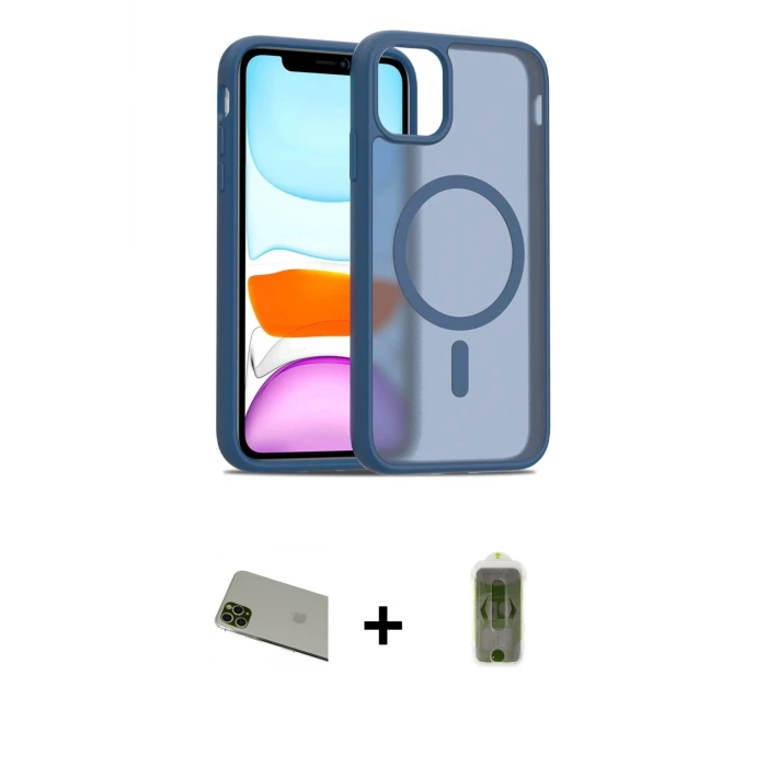 ieg™ iPhone 11 Pro Max Kılıf Siluet Minimal Prime - Siyah Joko Magic 5D Hayalet Cam + Rainbow Kamera Lens Koruma Cam - YL