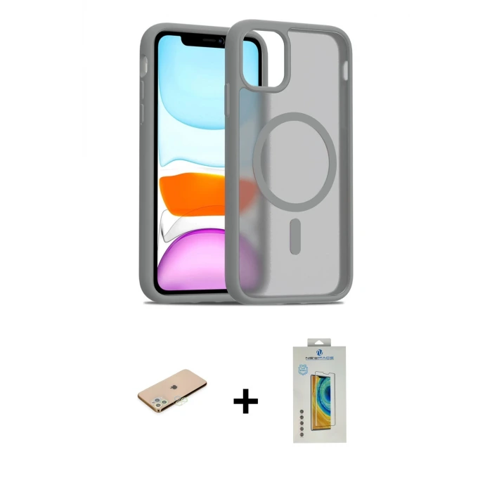 ieg™ iPhone 11 Pro Max Kılıf Siluet Minimal Prime - Siyah Polymer Nano Ekran Koruyucu + Renkli Kamera Lens Koruma Cam - YL