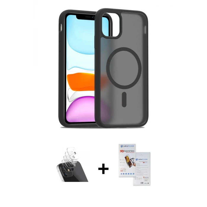 ieg™ iPhone 11 Pro Max Kılıf Siluet Minimal Prime - Siyah Seramik Nano Ekran Koruyucu + Kamera Lens Koruma Cam - SF