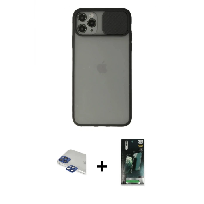 ieg™ iPhone 11 Pro Max Kılıf Vadi Çizgi - Şeffaf 360 Full Body Arka Koruyucu + Pers Alüminyum Kamera Lens - LT