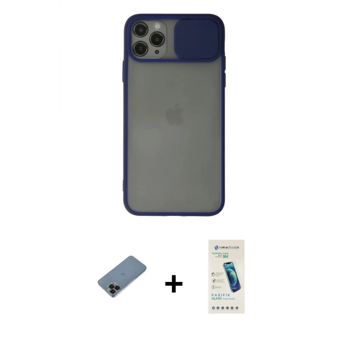 ieg™ iPhone 11 Pro Max Kılıf Vadi Çizgi - Şeffaf Pasifik Cam Ekran Koruyucu + Shine Kamera Lens Koruma Cam - SH