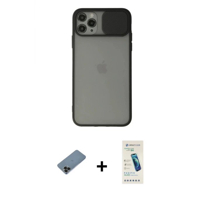 ieg™ iPhone 11 Pro Max Kılıf Vadi Çizgi - Şeffaf Pasifik Cam Ekran Koruyucu + Shine Kamera Lens Koruma Cam - SH
