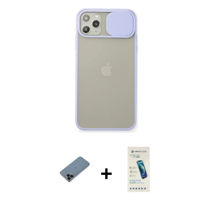 ieg™ iPhone 11 Pro Max Kılıf Vadi Çizgi - Şeffaf Pasifik Cam Ekran Koruyucu + Shine Kamera Lens Koruma Cam - SH