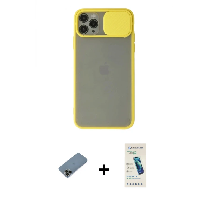 ieg™ iPhone 11 Pro Max Kılıf Vadi Çizgi - Şeffaf Pasifik Cam Ekran Koruyucu + Shine Kamera Lens Koruma Cam - SH