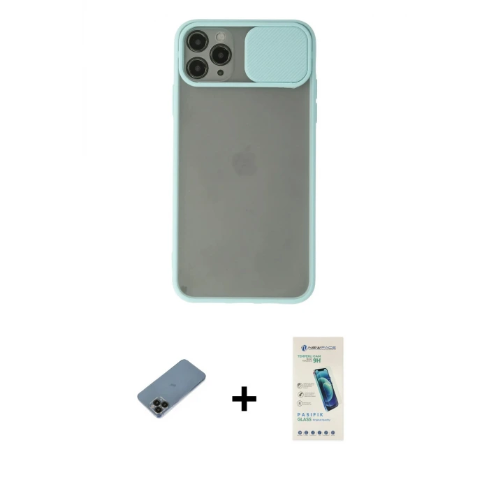 ieg™ iPhone 11 Pro Max Kılıf Vadi Çizgi - Şeffaf Pasifik Cam Ekran Koruyucu + Shine Kamera Lens Koruma Cam - SH