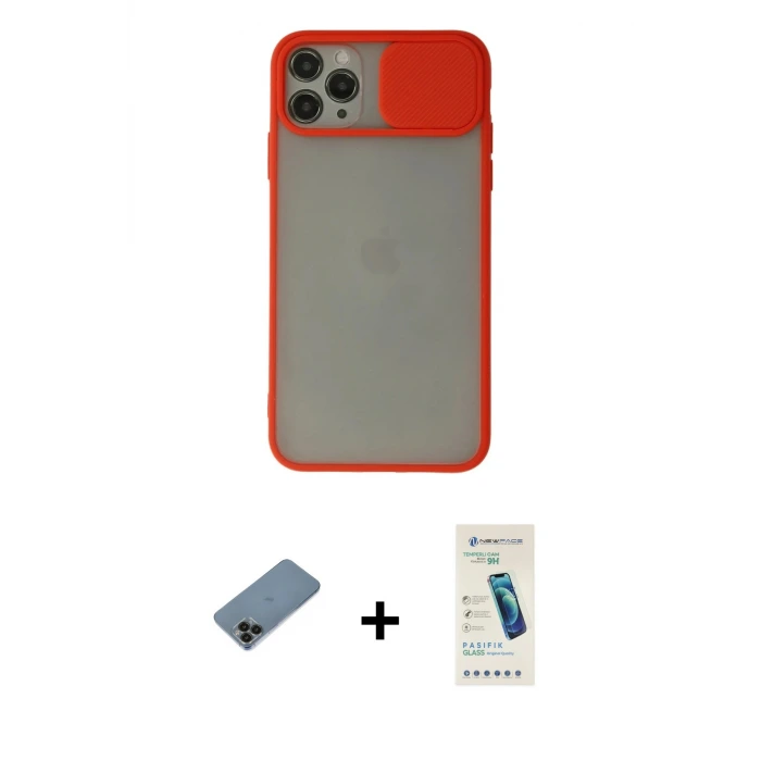 ieg™ iPhone 11 Pro Max Kılıf Vadi Çizgi - Şeffaf Pasifik Cam Ekran Koruyucu + Shine Kamera Lens Koruma Cam - SH