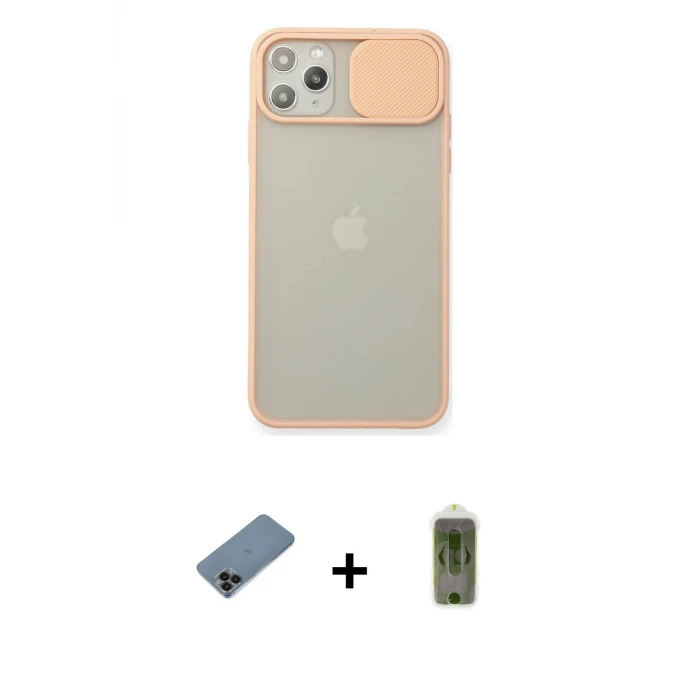 ieg™ iPhone 11 Pro Max Kılıf Vadi Çizgi - Siyah Joko Magic 5D Hayalet Cam + Shine Kamera Lens Koruma Cam - SH