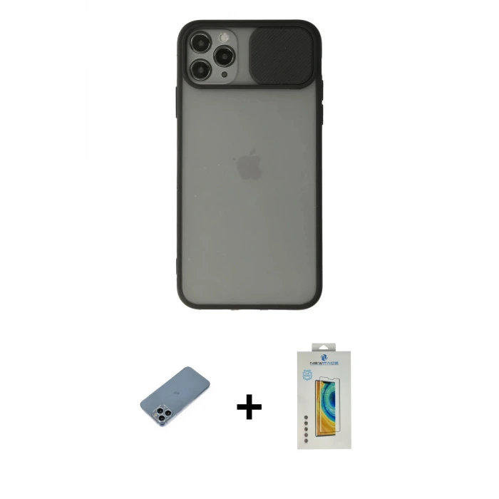 ieg™ iPhone 11 Pro Max Kılıf Vadi Çizgi - Siyah Polymer Nano Ekran Koruyucu + Shine Kamera Lens Koruma Cam - SABE