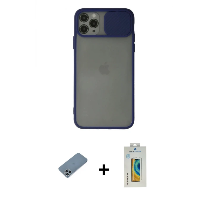 ieg™ iPhone 11 Pro Max Kılıf Vadi Çizgi - Siyah Polymer Nano Ekran Koruyucu + Shine Kamera Lens Koruma Cam - SABE