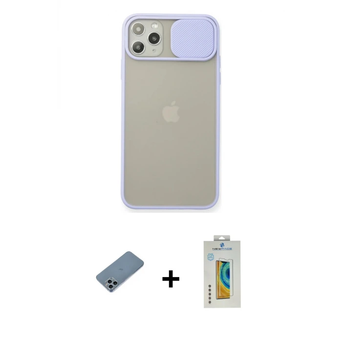 ieg™ iPhone 11 Pro Max Kılıf Vadi Çizgi - Siyah Polymer Nano Ekran Koruyucu + Shine Kamera Lens Koruma Cam - SABE
