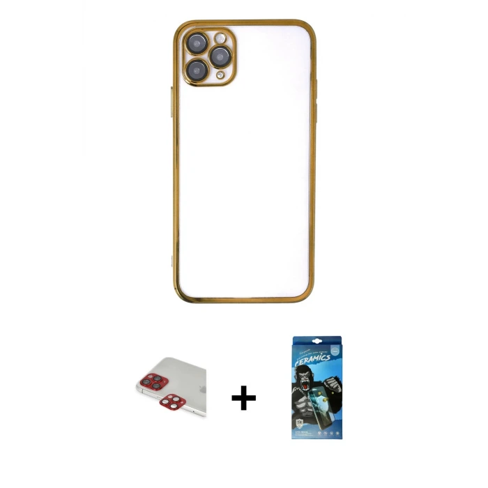 ieg™ iPhone 11 Pro Max Kılıf Vadi Minimal - Siyah 34D Izgaralı Cam + Pers Alüminyum Kamera Lens - KI