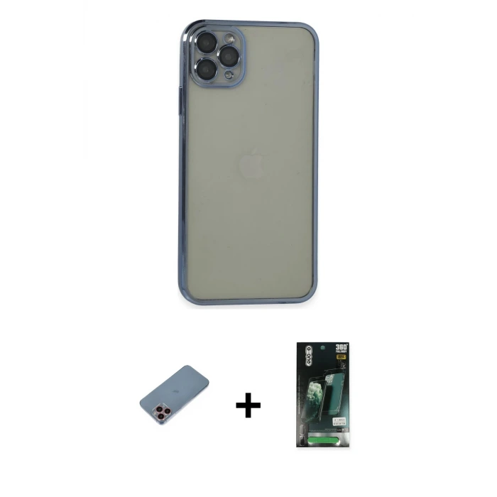 ieg™ iPhone 11 Pro Max Kılıf Vadi Minimal - Siyah 360 Mat Full Body Arka Koruyucu + Shine Kamera Lens Koruma Cam - PE