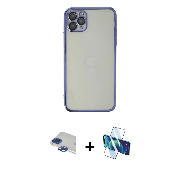 ieg™ iPhone 11 Pro Max Kılıf Vadi Minimal - Siyah 3D Antistatik Seramik Nano Ekran Koruyucu + Pers Alüminyum Kamera Lens - LT