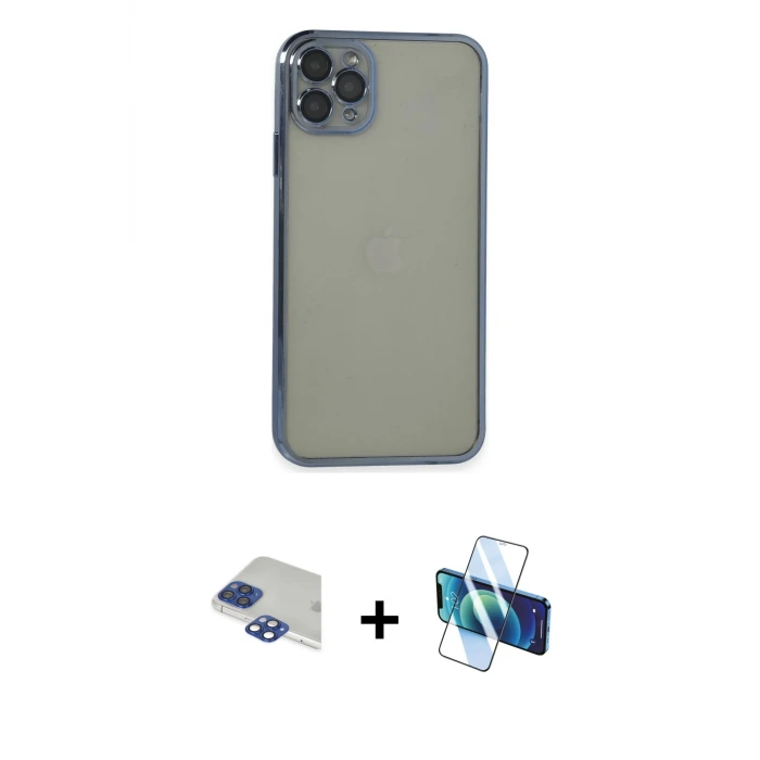 ieg™ iPhone 11 Pro Max Kılıf Vadi Minimal - Siyah 3D Antistatik Seramik Nano Ekran Koruyucu + Pers Alüminyum Kamera Lens - LT