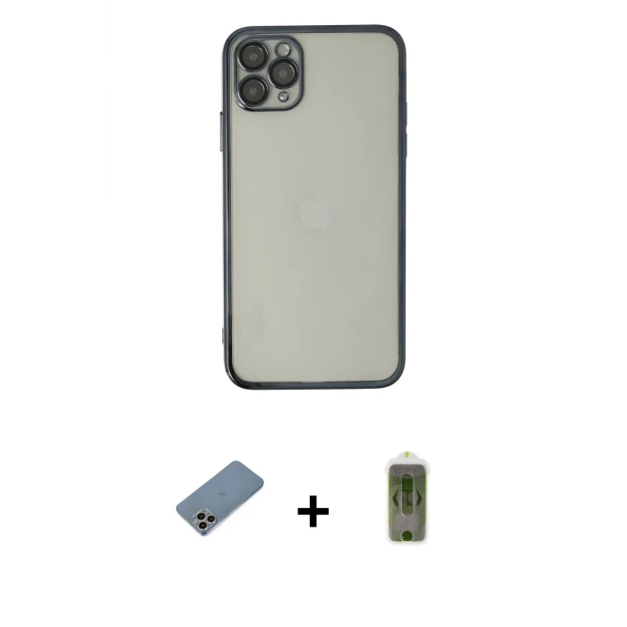ieg™ iPhone 11 Pro Max Kılıf Vadi Minimal - Siyah Joko Magic 5D Hayalet Cam + Shine Kamera Lens Koruma Cam - GI