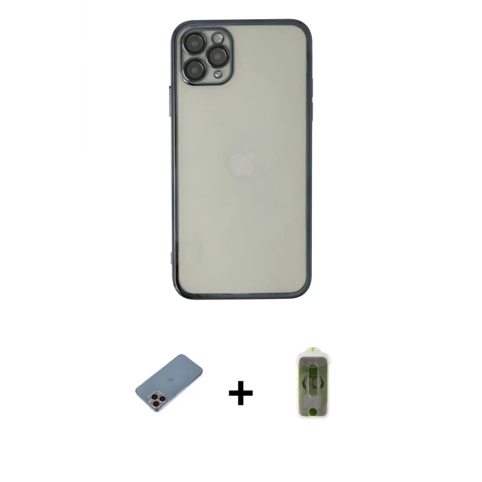 ieg™ iPhone 11 Pro Max Kılıf Vadi Minimal - Siyah Joko Magic 5D Hayalet Cam + Shine Kamera Lens Koruma Cam - PE