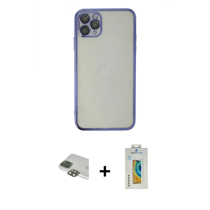 ieg™ iPhone 11 Pro Max Kılıf Vadi Minimal - Siyah Polymer Nano Ekran Koruyucu + Pers Alüminyum Kamera Lens - YL