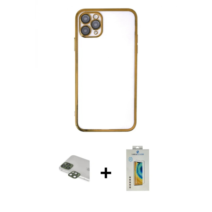 ieg™ iPhone 11 Pro Max Kılıf Vadi Minimal - Siyah Polymer Nano Ekran Koruyucu + Pers Alüminyum Kamera Lens - YL