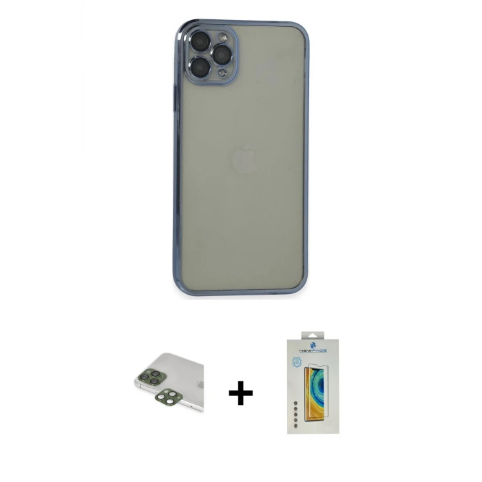 ieg™ iPhone 11 Pro Max Kılıf Vadi Minimal - Siyah Polymer Nano Ekran Koruyucu + Pers Alüminyum Kamera Lens - YL