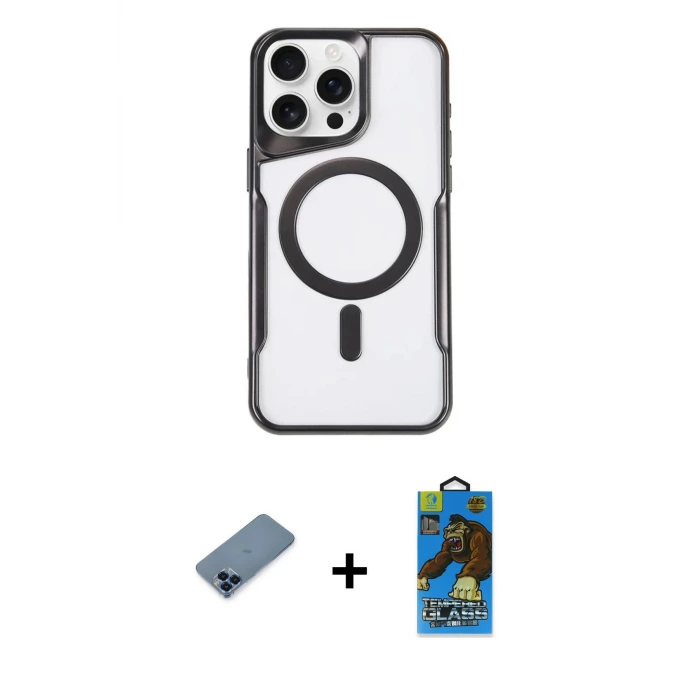 ieg™ iPhone 11 Pro Max Kılıf Yadigar Klasik Özel Seri - Siyah 18D Cam Ekran Koruyucu + Metal Kamera Lens Koruma Cam - MI