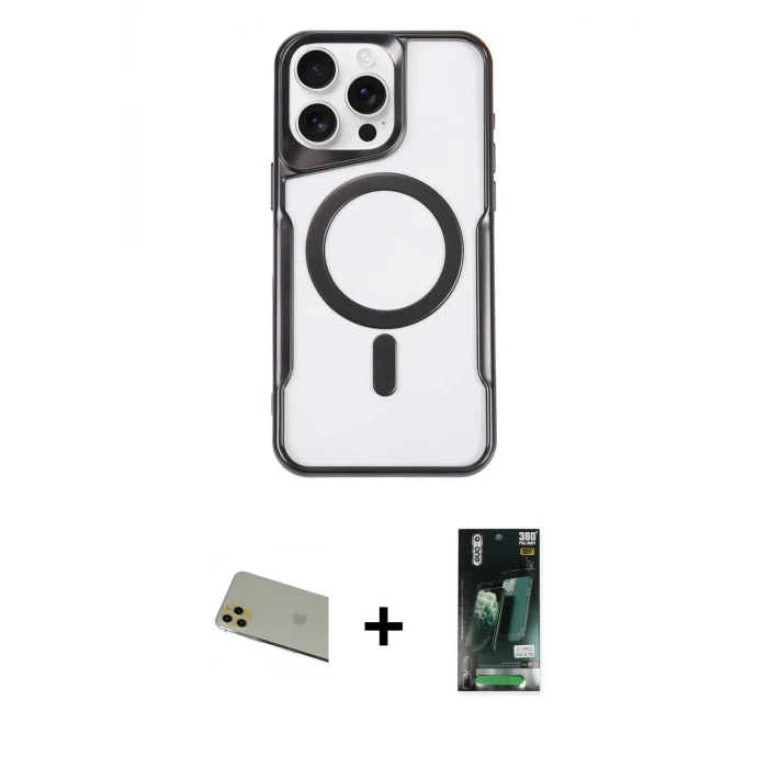ieg™ iPhone 11 Pro Max Kılıf Yadigar Klasik Özel Seri - Siyah 360 Mat Full Body Arka Koruyucu + Rainbow Kamera Lens Koruma Cam - GD