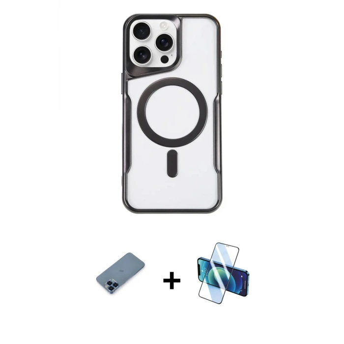 ieg™ iPhone 11 Pro Max Kılıf Yadigar Klasik Özel Seri - Siyah 3D Antistatik Seramik Nano Ekran Koruyucu + Metal Kamera Lens Koruma Cam - MI