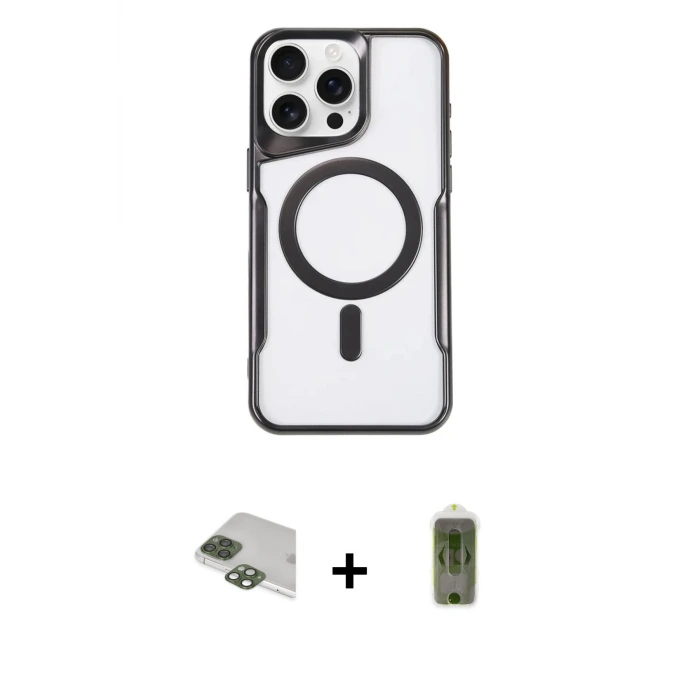ieg™ iPhone 11 Pro Max Kılıf Yadigar Klasik Özel Seri - Siyah Joko Magic 5D Hayalet Cam + Pers Alüminyum Kamera Lens - YL