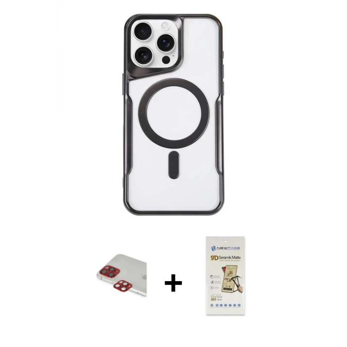 ieg™ iPhone 11 Pro Max Kılıf Yadigar Klasik Özel Seri - Siyah Mat Seramik Nano Ekran Koruyucu + Pers Alüminyum Kamera Lens - KI