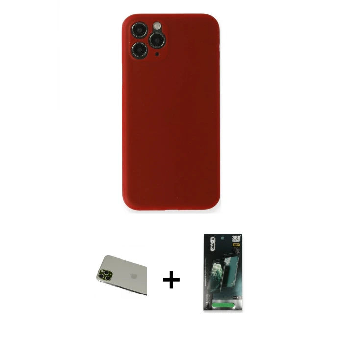 ieg™ iPhone 11 Pro Max Kılıf Yadigar Yansıma Serisi - Şeffaf 360 Full Body Arka Koruyucu + Rainbow Kamera Lens Koruma Cam - YL