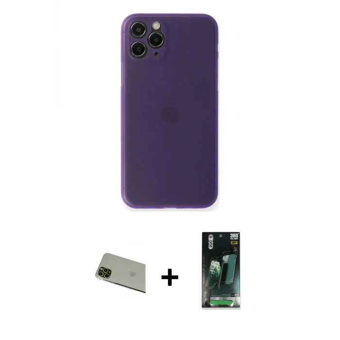 ieg™ iPhone 11 Pro Max Kılıf Yadigar Yansıma Serisi - Şeffaf 360 Full Body Arka Koruyucu + Rainbow Kamera Lens Koruma Cam - YL